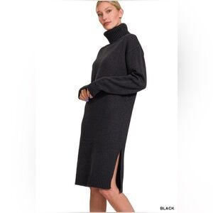 Zenana TURTLE NECK LONG SLEEVE MIDI SWEATER DRESS